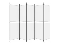 Biombo divisor de 5 paneles de tela blanco 250x180 cm ES185344