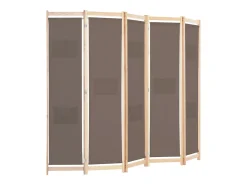 Biombo divisor de 5 paneles de tela marrón 200x170x4 cm ES236538