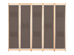 Biombo divisor de 5 paneles de tela marrón 200x170x4 cm ES236538