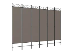 Biombo divisor de 6 paneles de tela gris antracita 240x200 cm ES131095