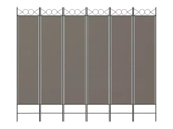 Biombo divisor de 6 paneles de tela gris antracita 240x200 cm ES131095