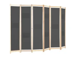 Biombo divisor de 6 paneles de tela gris 240x170x4 cm ES615698