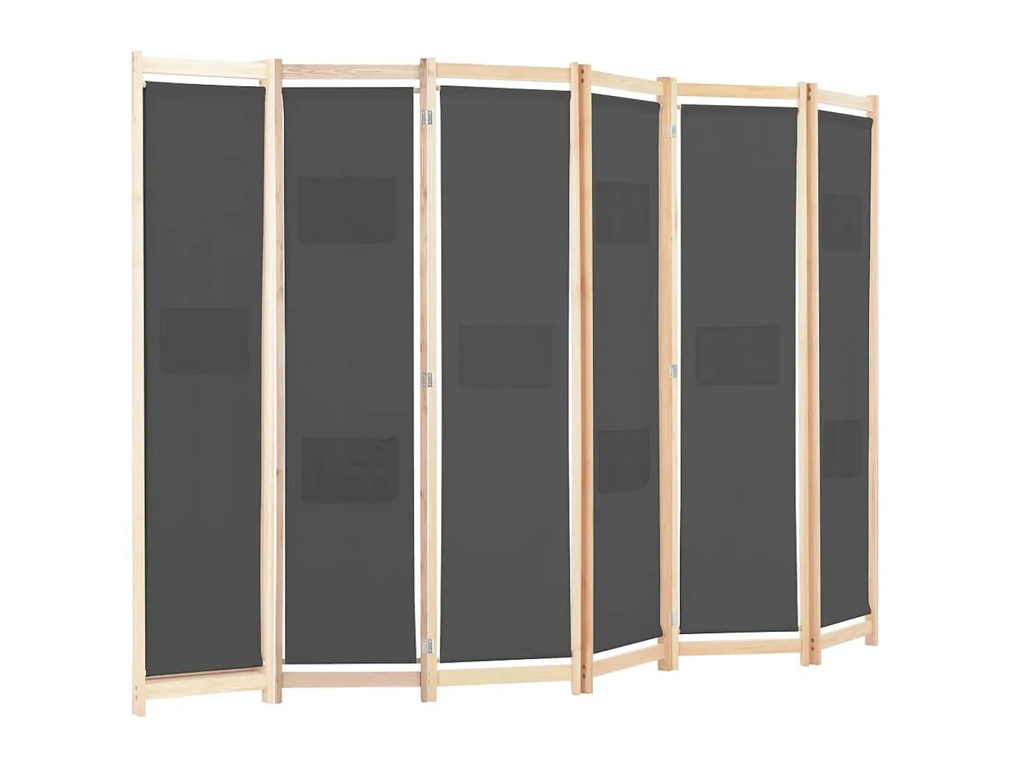 Biombo divisor de 6 paneles de tela gris 240x170x4 cm ES615698