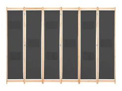 Biombo divisor de 6 paneles de tela gris 240x170x4 cm ES615698