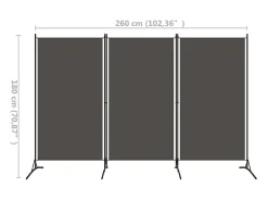 Biombo divisor de 3 paneles gris antracita 260x180 cm ES621302