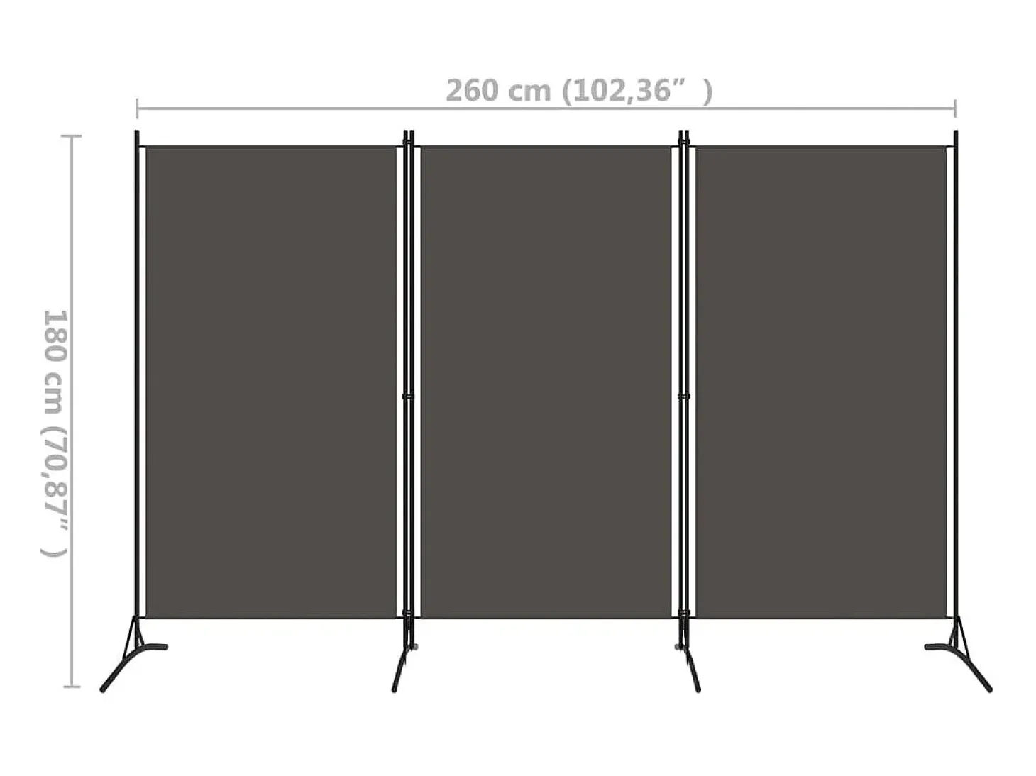 Biombo divisor de 3 paneles gris antracita 260x180 cm ES621302