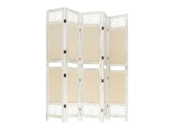 Biombo divisor de 5 paneles de tela color crema 175x165 cm ES290717