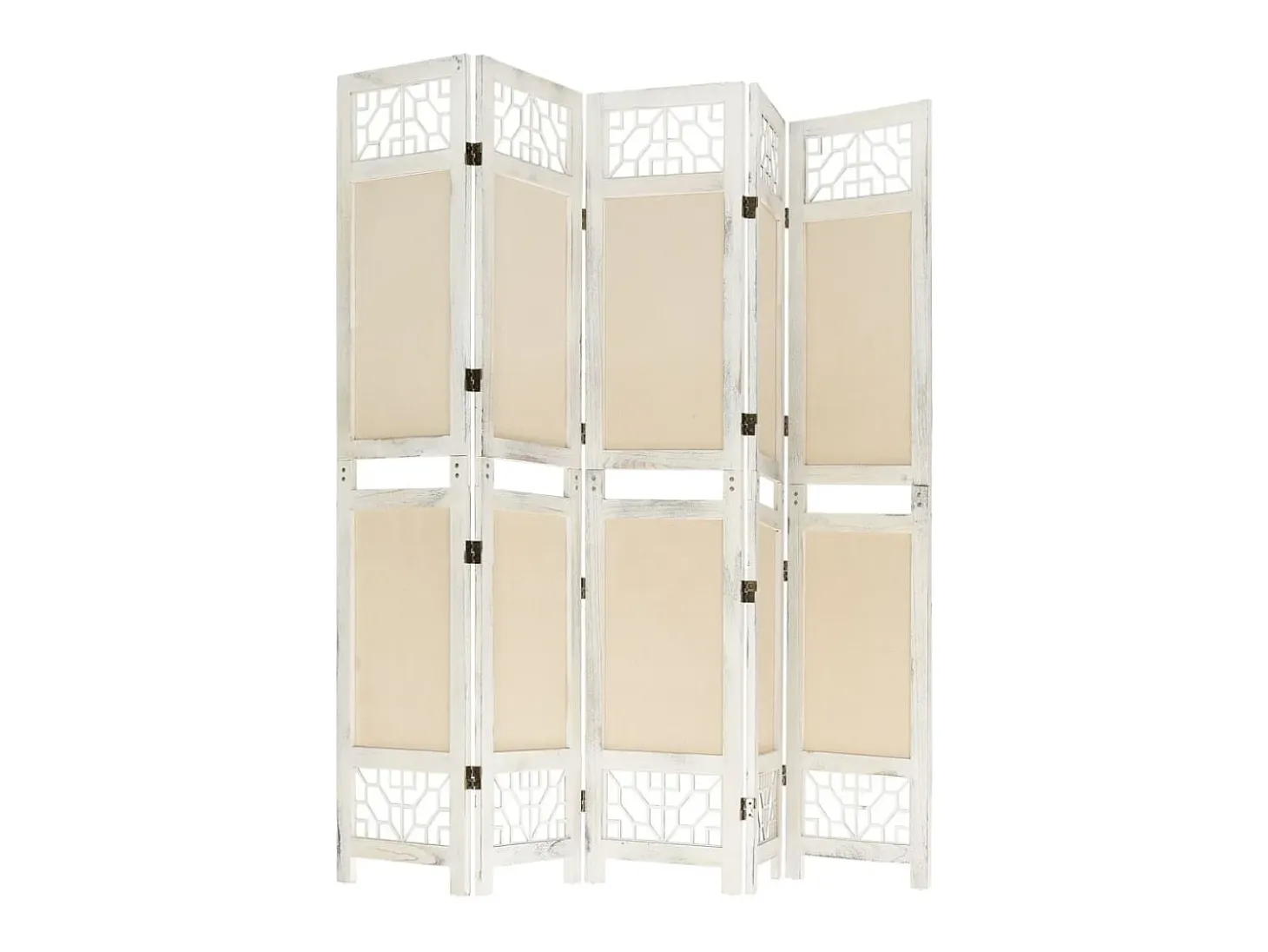 Biombo divisor de 5 paneles de tela color crema 175x165 cm ES290717