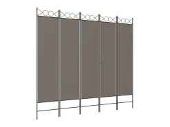 Biombo divisor de 5 paneles de tela gris antracita 200x200 cm ES203683