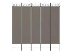 Biombo divisor de 5 paneles de tela gris antracita 200x200 cm ES203683