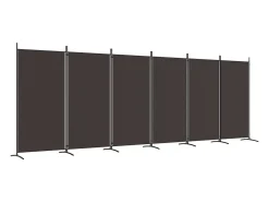 Biombo divisor de 6 paneles de tela marrón 520x180 cm ES735700