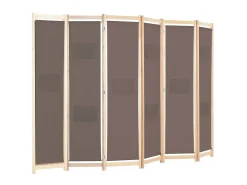 Biombo divisor de 6 paneles de tela marrón 240x170x4 cm ES264747