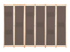 Biombo divisor de 6 paneles de tela marrón 240x170x4 cm ES264747