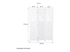 Biombo divisor de ambiente 170x120x2.2 cm blanco, paraviento de madera plegable de 3 paneles