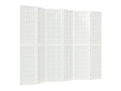 Biombo plegable con 6 paneles estilo japonés blanco 240x170 cm ES386037
