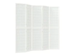 Biombo plegable con 5 paneles estilo japonés blanco 200x170 cm ES272783
