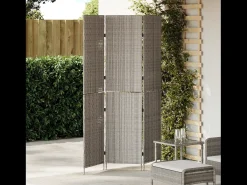 Biombo plegable de 3 paneles gris 147x180 cm ratán sintético