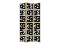 Biombo separador 3 paneles madera maciza Paulownia marrón negro ES416177