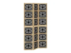 Biombo separador 3 paneles madera maciza Paulownia marrón negro ES416177