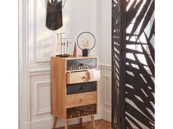 Biombo Separador Ambientes 3 Paneles Madera Akira Negro Salón Dormitorio