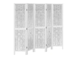 Biombo separador de 5 paneles madera maciza Paulownia blanco ES902363