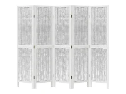 Biombo separador de 5 paneles madera maciza Paulownia blanco ES902363