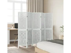 Biombo separador de 5 paneles madera maciza Paulownia blanco ES902363