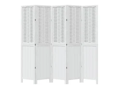 Biombo separador de 5 paneles madera maciza Paulownia blanco ES558044
