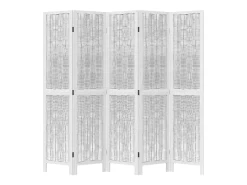 Biombo separador de 5 paneles madera maciza Paulownia blanco ES859261