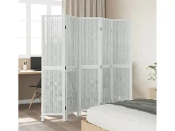 Biombo separador de 5 paneles madera maciza Paulownia blanco ES859261
