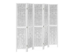 Biombo separador de 5 paneles madera maciza Paulownia blanco ES859261