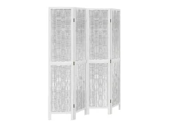 Biombo separador de 4 paneles madera maciza Paulownia blanco ES976357