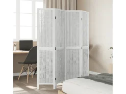 Biombo separador de 4 paneles madera maciza Paulownia blanco ES976357