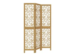 Biombo separador de 3 paneles madera maciza paulownia marrón ES278665