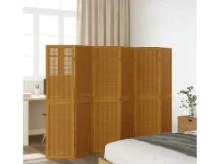 Biombo separador de 6 paneles madera maciza paulownia marrón ES625835
