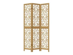 Biombo separador de 3 paneles madera maciza paulownia marrón ES898348