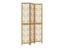 Biombo separador de 3 paneles madera maciza paulownia marrón ES898348