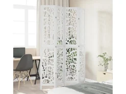 Biombo separador de 4 paneles madera maciza Paulownia blanco ES644583