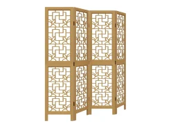 Biombo separador de 4 paneles madera maciza paulownia marrón ES596340