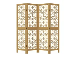 Biombo separador de 4 paneles madera maciza paulownia marrón ES596340
