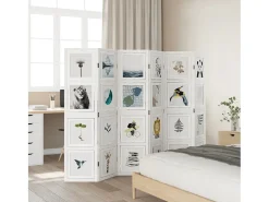 Biombo separador de 6 paneles madera maciza Paulownia blanco ES357984
