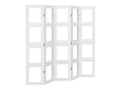 Biombo separador de 5 paneles madera maciza Paulownia blanco ES180742