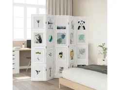 Biombo separador de 5 paneles madera maciza Paulownia blanco ES180742