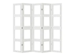 Biombo separador de 5 paneles madera maciza Paulownia blanco ES180742