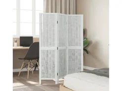 Biombo separador de 3 paneles madera maciza Paulownia blanco ES254701