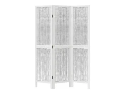 Biombo separador de 3 paneles madera maciza Paulownia blanco ES254701