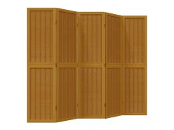 Biombo separador de 5 paneles madera maciza paulownia marrón ES729638