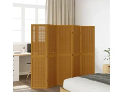 Biombo separador de 5 paneles madera maciza paulownia marrón ES729638