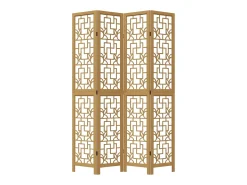 Biombo separador de 4 paneles madera maciza paulownia marrón ES726082