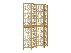 Biombo separador de 4 paneles madera maciza paulownia marrón ES726082